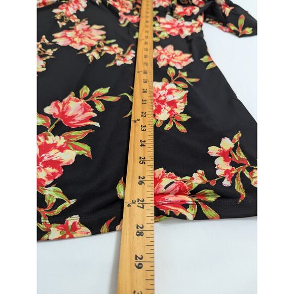 Susan Graver Black Red Floral Off The Shoulder Blouse Size XL Long Flare Sleeves - Picture 10 of 10